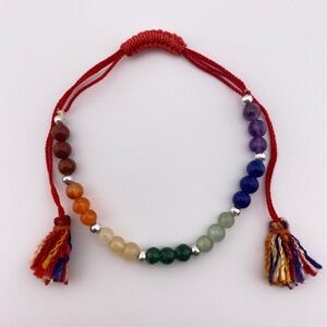 Chakra Rainbow Beaded Adjustable Bracelet with Tassels